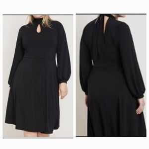 Eloquii Women's Key Hole Tie Neck Fit Flare Dress Size 16  Stretch